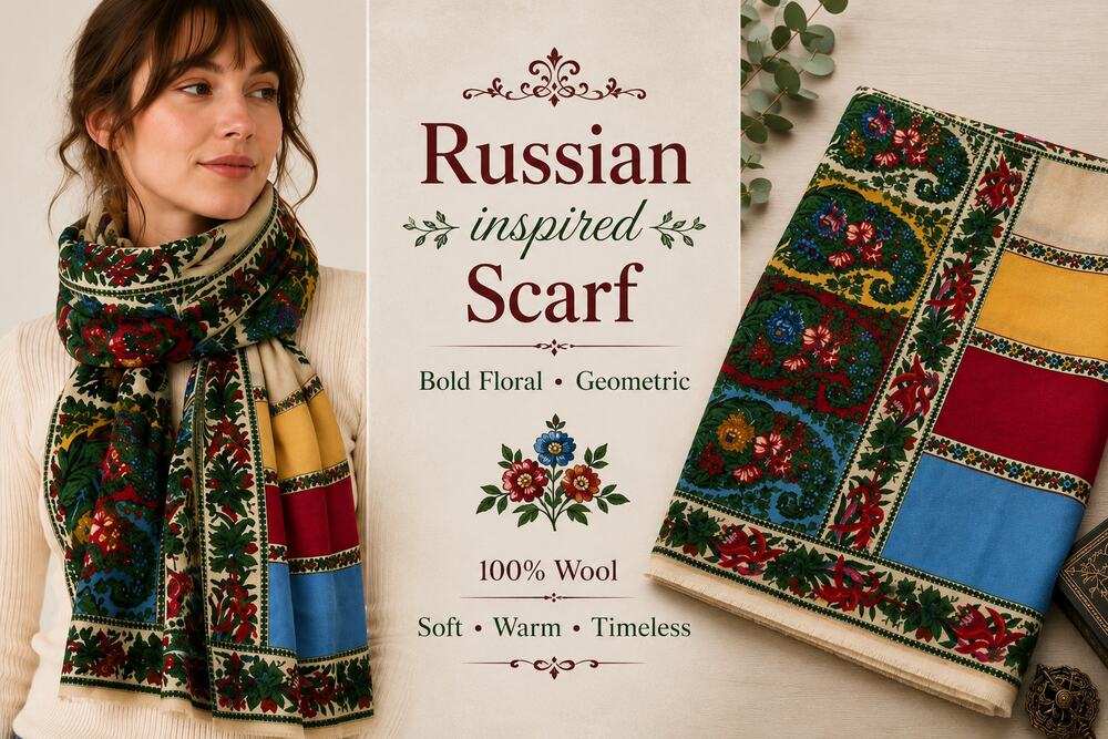 Scarf Made for the Met Russian Schawl Pattern 100% Wool Bold Floral Geometric